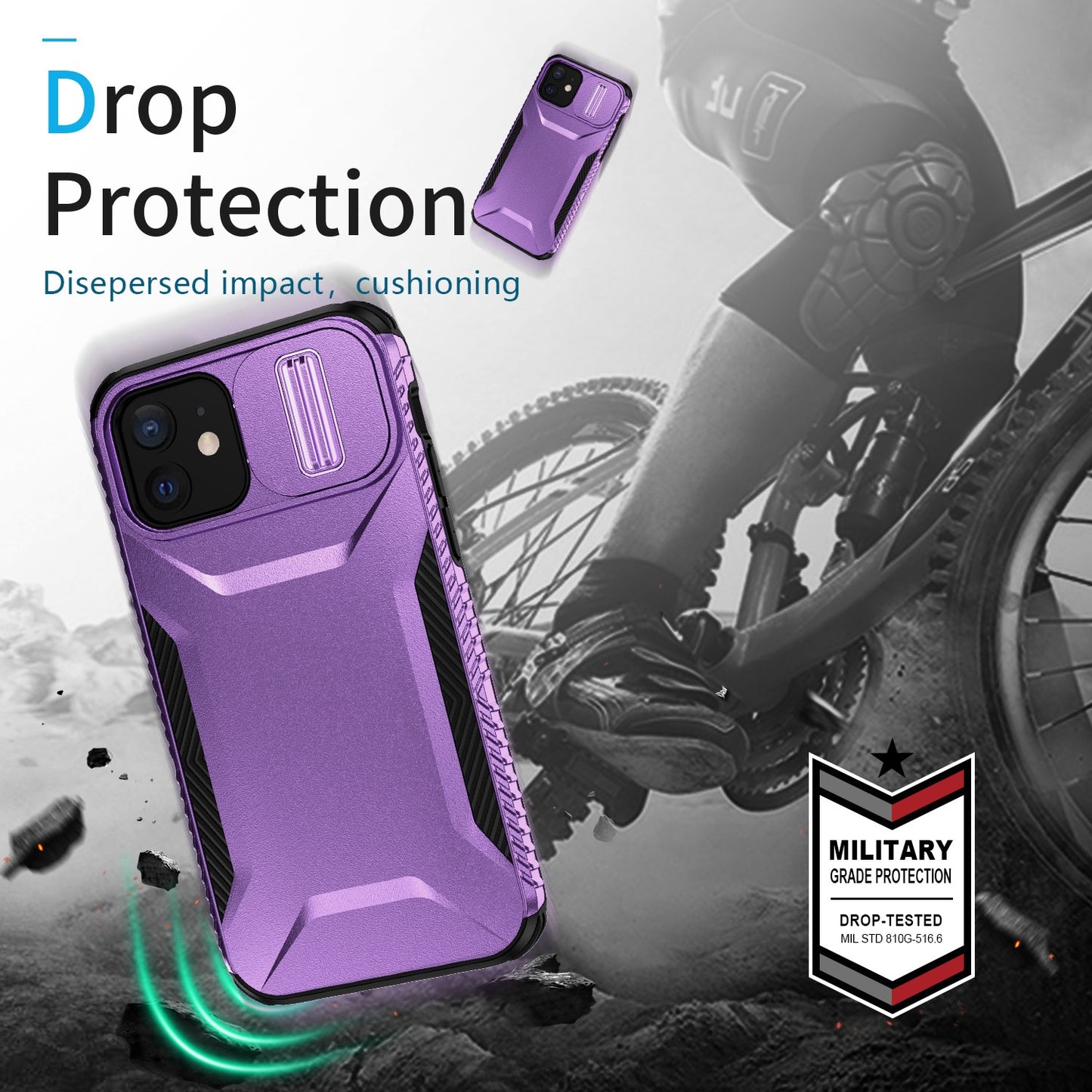 iPhone 12 Phone Case with Sliding Camshield | Military-Grade TPU & PC Protective Anti-Scratch Anti-Skid Cover, Durable Shockproof Design