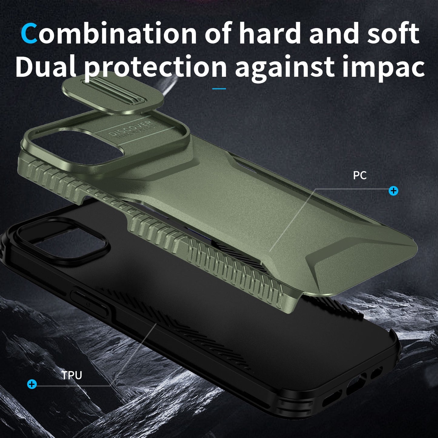 iPhone 14 Phone Case with Sliding Camshield | Military-Grade TPU & PC Protective Anti-Scratch Anti-Skid Cover, Durable Shockproof Design