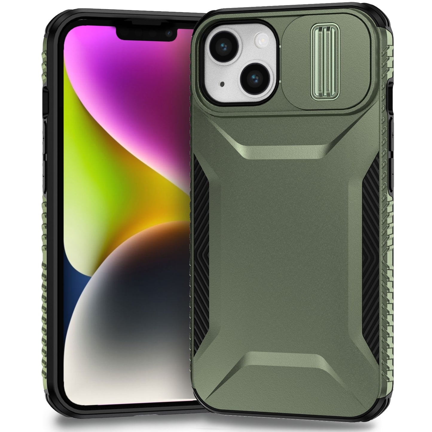 iPhone 14 Phone Case with Sliding Camshield | Military-Grade TPU & PC Protective Anti-Scratch Anti-Skid Cover, Durable Shockproof Design