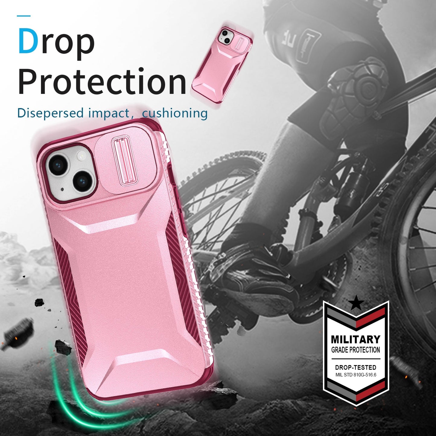 iPhone 14 Phone Case with Sliding Camshield | Military-Grade TPU & PC Protective Anti-Scratch Anti-Skid Cover, Durable Shockproof Design