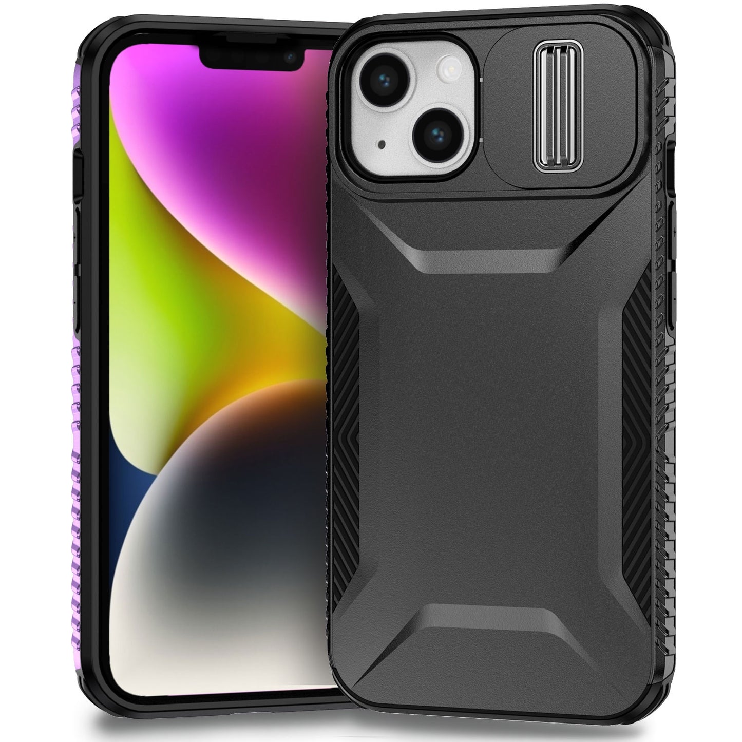 iPhone 14 Phone Case with Sliding Camshield | Military-Grade TPU & PC Protective Anti-Scratch Anti-Skid Cover, Durable Shockproof Design