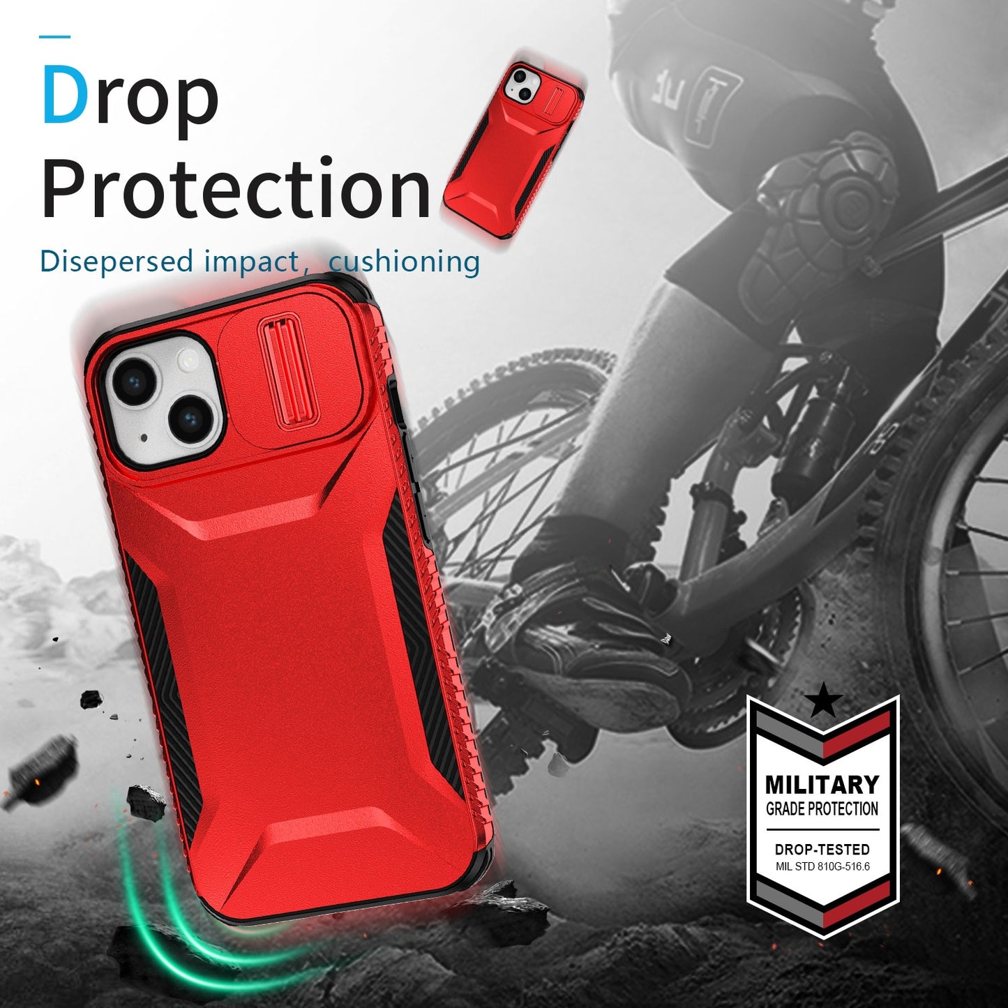 iPhone 13 Phone Case with Sliding Camshield | Military-Grade TPU & PC Protective Anti-Scratch Anti-Skid Cover, Durable Shockproof Design