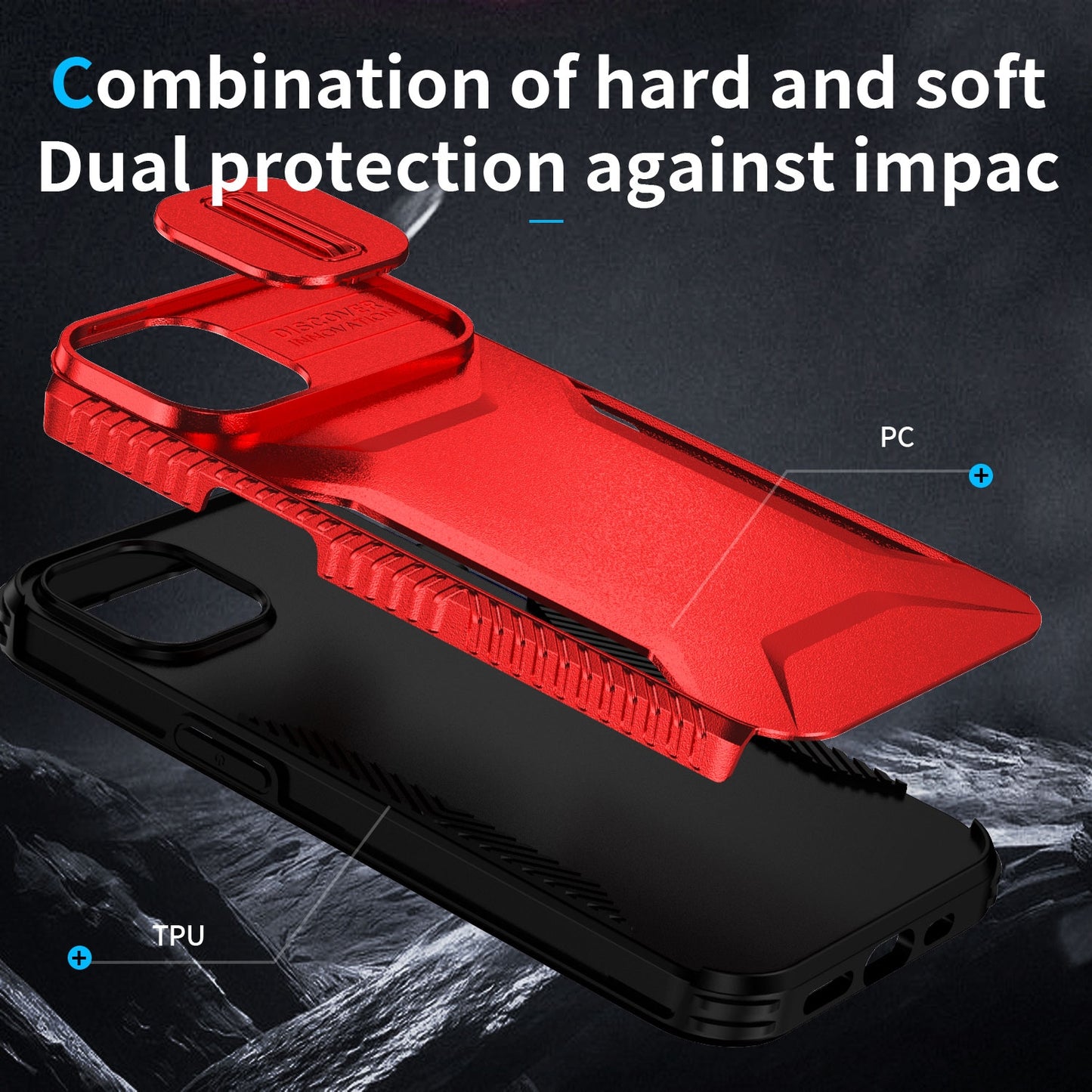 iPhone 14 Phone Case with Sliding Camshield | Military-Grade TPU & PC Protective Anti-Scratch Anti-Skid Cover, Durable Shockproof Design
