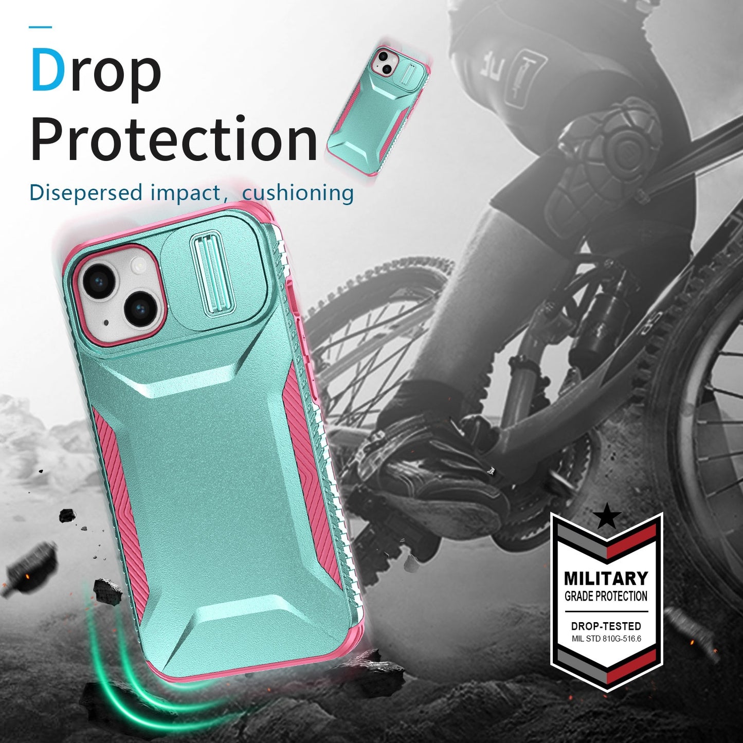 iPhone 14 Phone Case with Sliding Camshield | Military-Grade TPU & PC Protective Anti-Scratch Anti-Skid Cover, Durable Shockproof Design