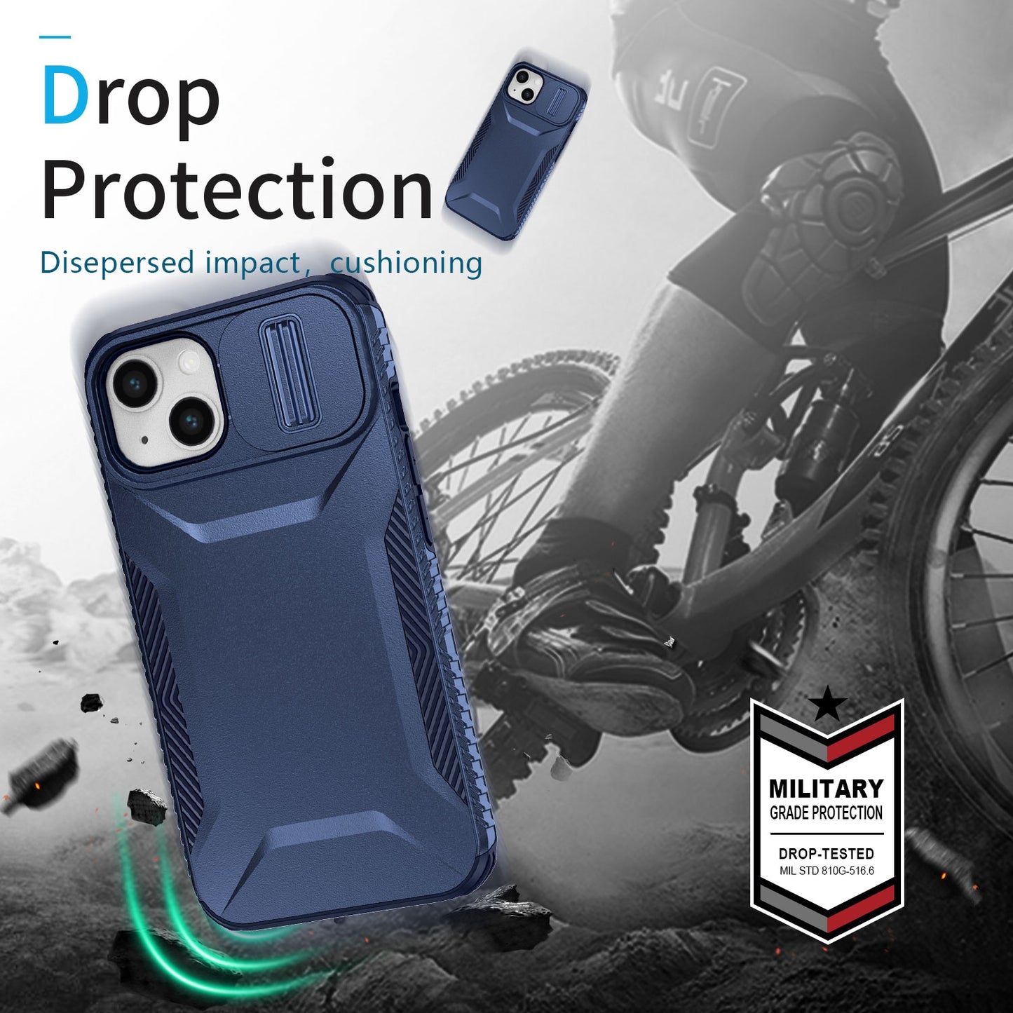 iPhone 13 Phone Case with Sliding Camshield | Military-Grade TPU & PC Protective Anti-Scratch Anti-Skid Cover, Durable Shockproof Design
