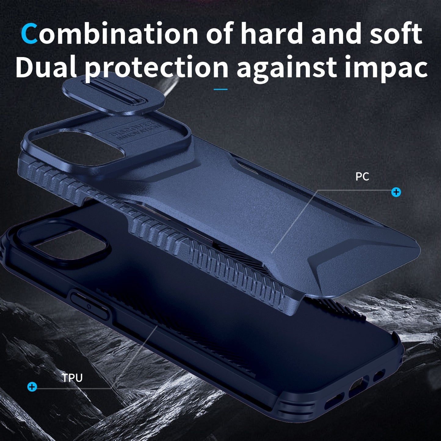 iPhone 14 Phone Case with Sliding Camshield | Military-Grade TPU & PC Protective Anti-Scratch Anti-Skid Cover, Durable Shockproof Design