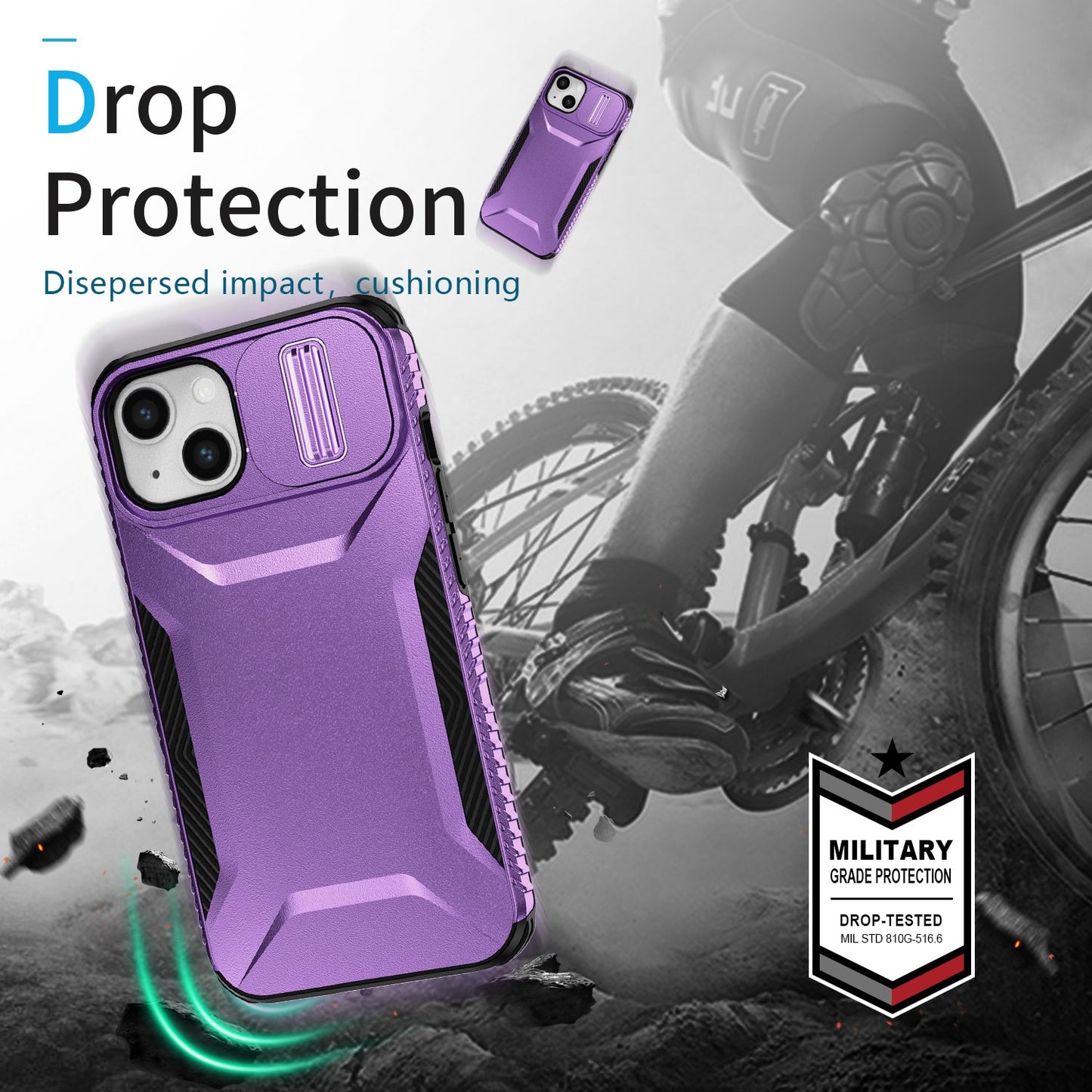 iPhone 14 Phone Case with Sliding Camshield | Military-Grade TPU & PC Protective Anti-Scratch Anti-Skid Cover, Durable Shockproof Design
