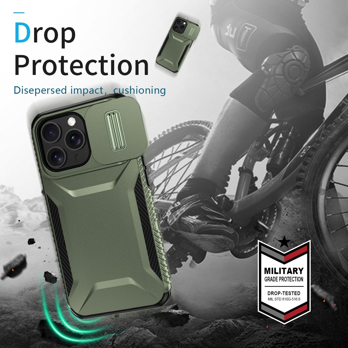 iPhone 13 Pro Phone Case with Sliding Camshield | Military-Grade TPU & PC Protective Anti-Scratch Anti-Skid Cover, Durable Shockproof Design