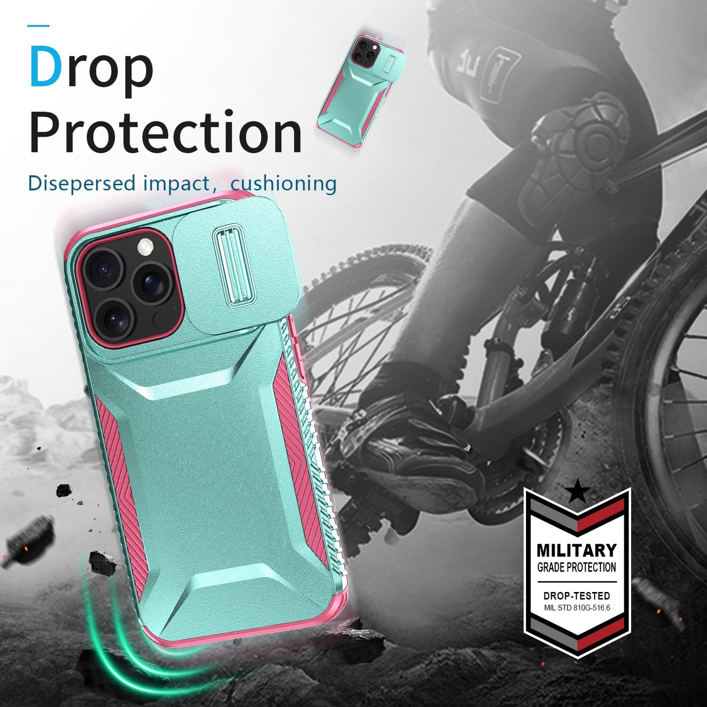 iPhone 13 Pro Phone Case with Sliding Camshield | Military-Grade TPU & PC Protective Anti-Scratch Anti-Skid Cover, Durable Shockproof Design