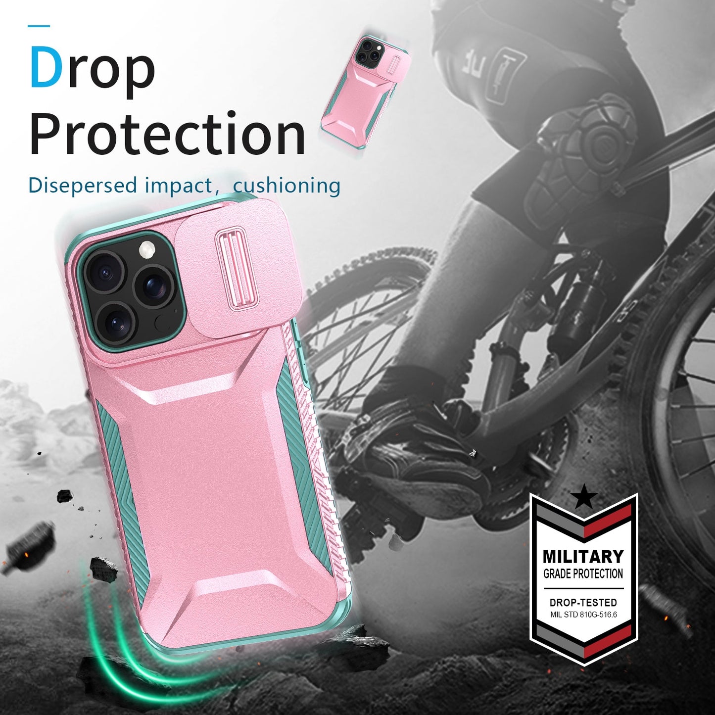 iPhone 13 Pro Max Phone Case with Sliding Camshield | Military-Grade TPU & PC Protective Anti-Scratch Anti-Skid Cover, Durable Shockproof Design
