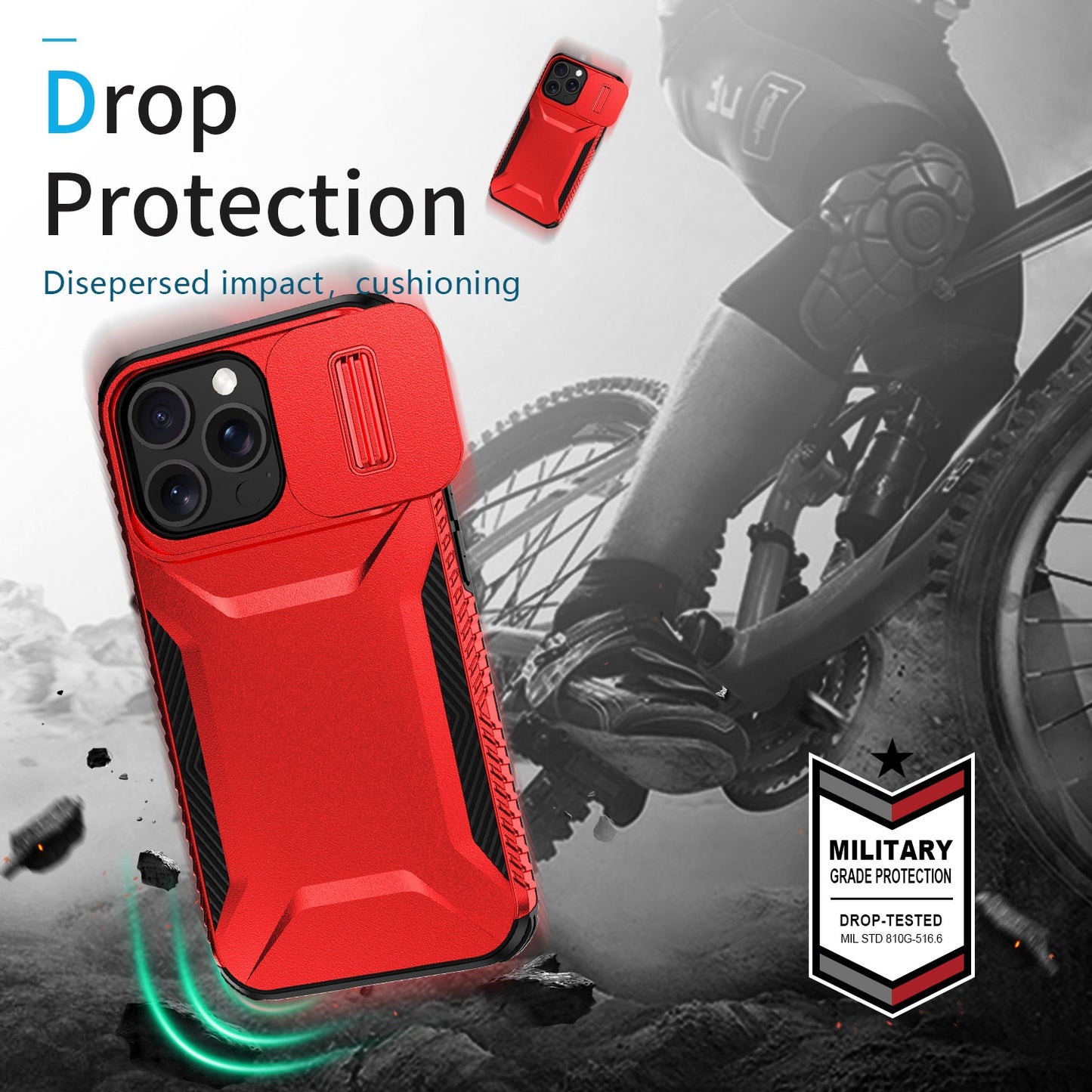 iPhone 13 Pro Max Phone Case with Sliding Camshield | Military-Grade TPU & PC Protective Anti-Scratch Anti-Skid Cover, Durable Shockproof Design