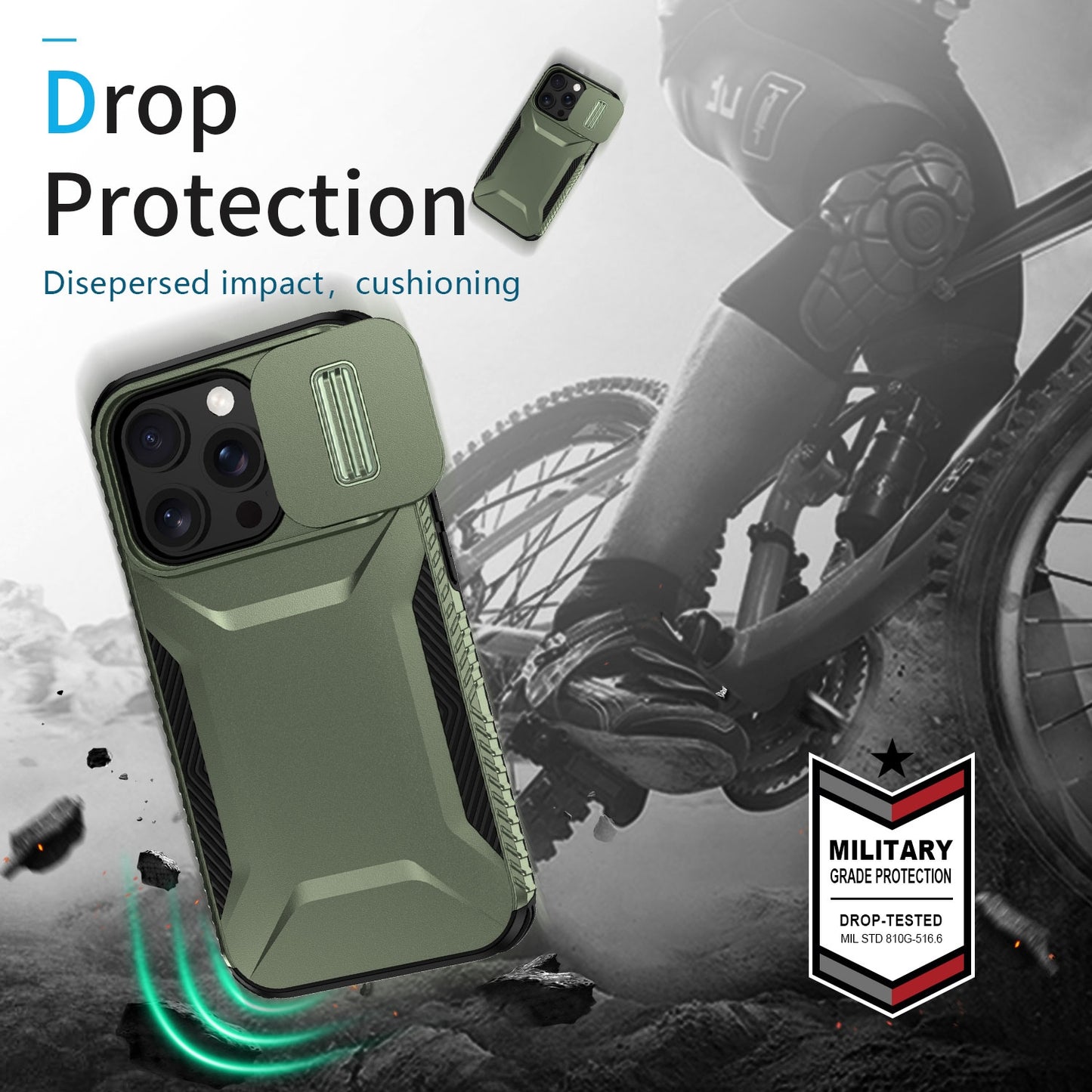iPhone 14 Pro Phone Case with Sliding Camshield | Military-Grade TPU & PC Protective Anti-Scratch Anti-Skid Cover, Durable Shockproof Design