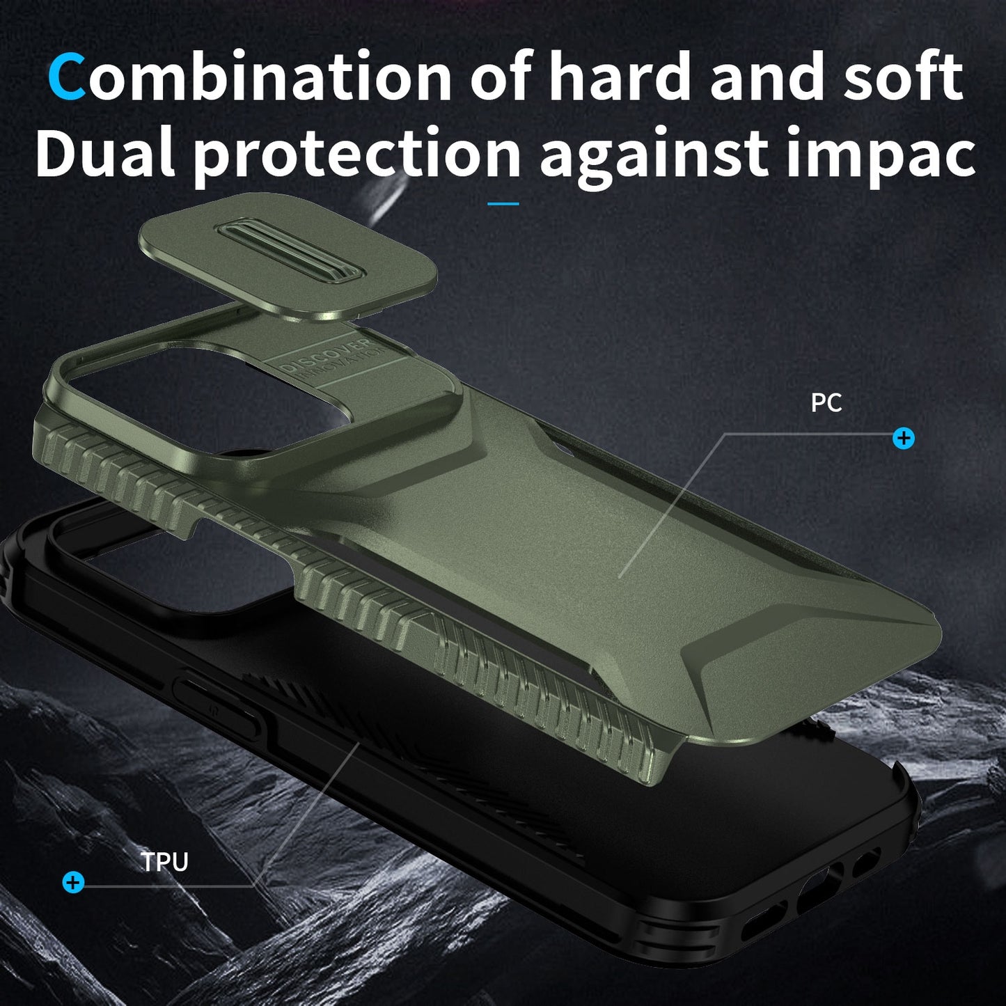 iPhone 14 Pro Phone Case with Sliding Camshield | Military-Grade TPU & PC Protective Anti-Scratch Anti-Skid Cover, Durable Shockproof Design