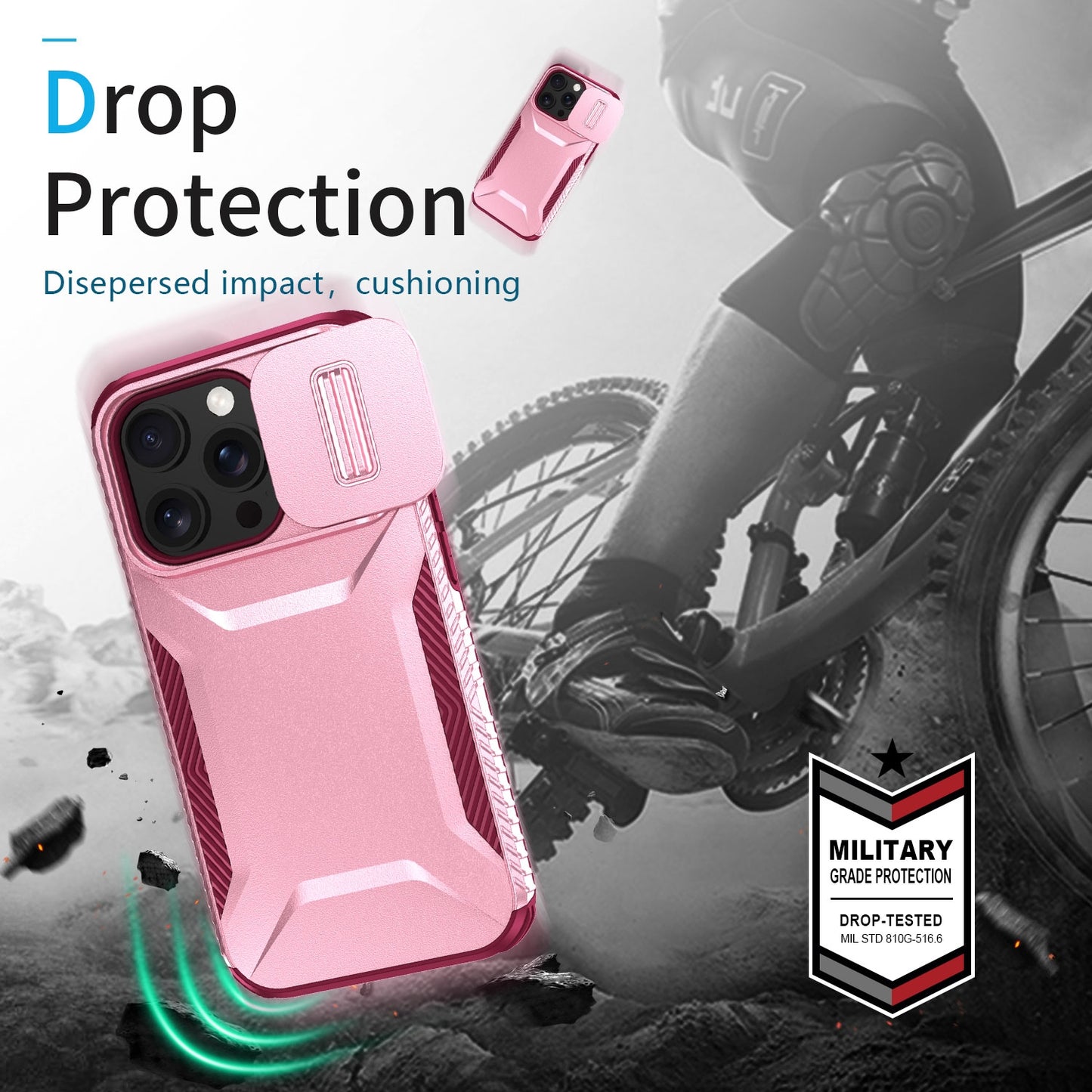 iPhone 14 Pro Phone Case with Sliding Camshield | Military-Grade TPU & PC Protective Anti-Scratch Anti-Skid Cover, Durable Shockproof Design