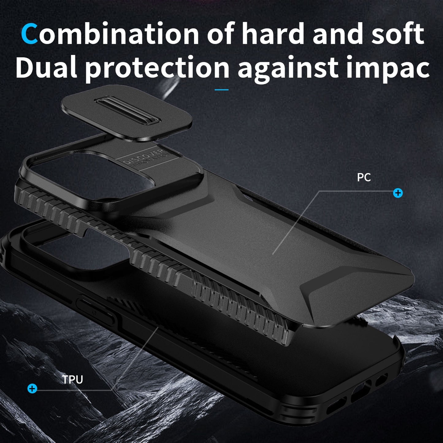 iPhone 14 Pro Phone Case with Sliding Camshield | Military-Grade TPU & PC Protective Anti-Scratch Anti-Skid Cover, Durable Shockproof Design