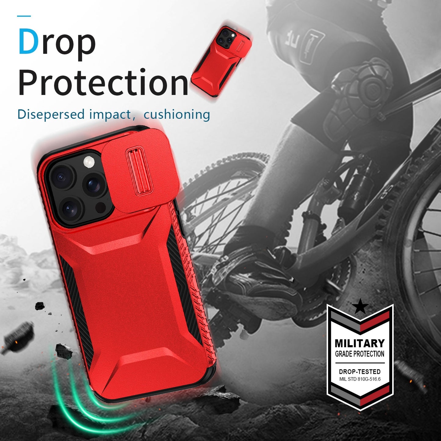 iPhone 14 Pro Phone Case with Sliding Camshield | Military-Grade TPU & PC Protective Anti-Scratch Anti-Skid Cover, Durable Shockproof Design