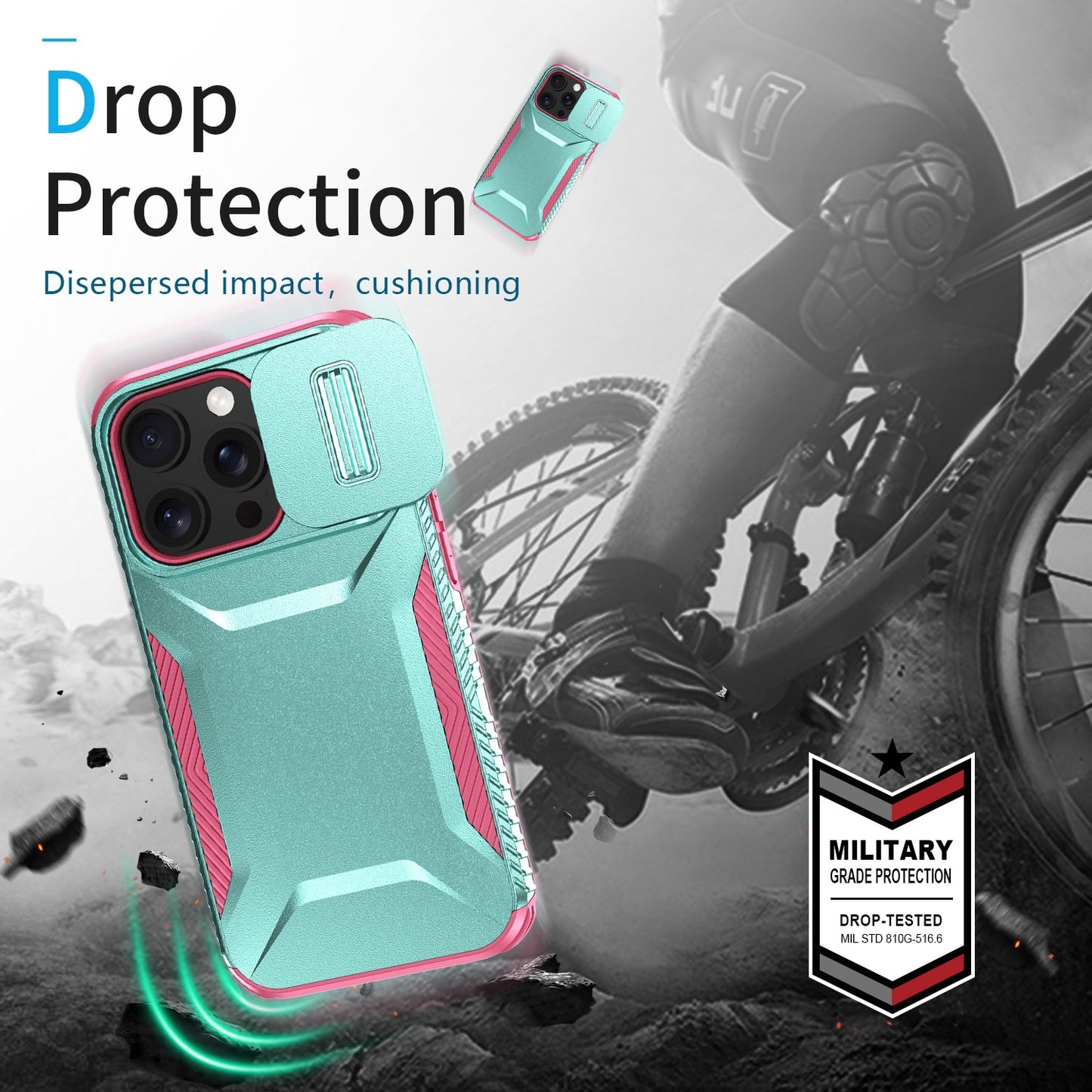 iPhone 14 Pro Phone Case with Sliding Camshield | Military-Grade TPU & PC Protective Anti-Scratch Anti-Skid Cover, Durable Shockproof Design