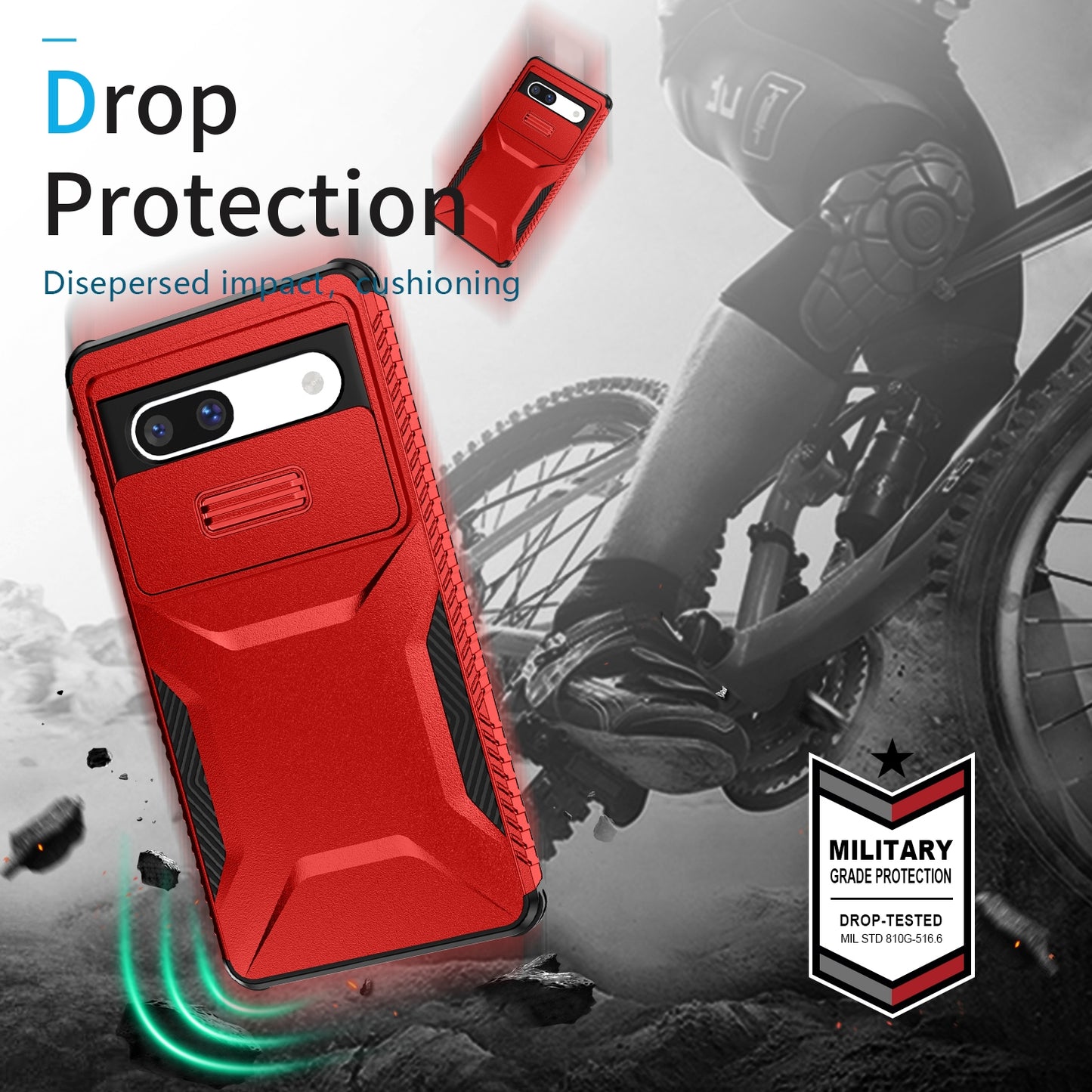 Google Pixel 7a Phone Case with Sliding Camshield | Military-Grade TPU & PC Protective Anti-Scratch Anti-Skid Cover, Durable Shockproof Design