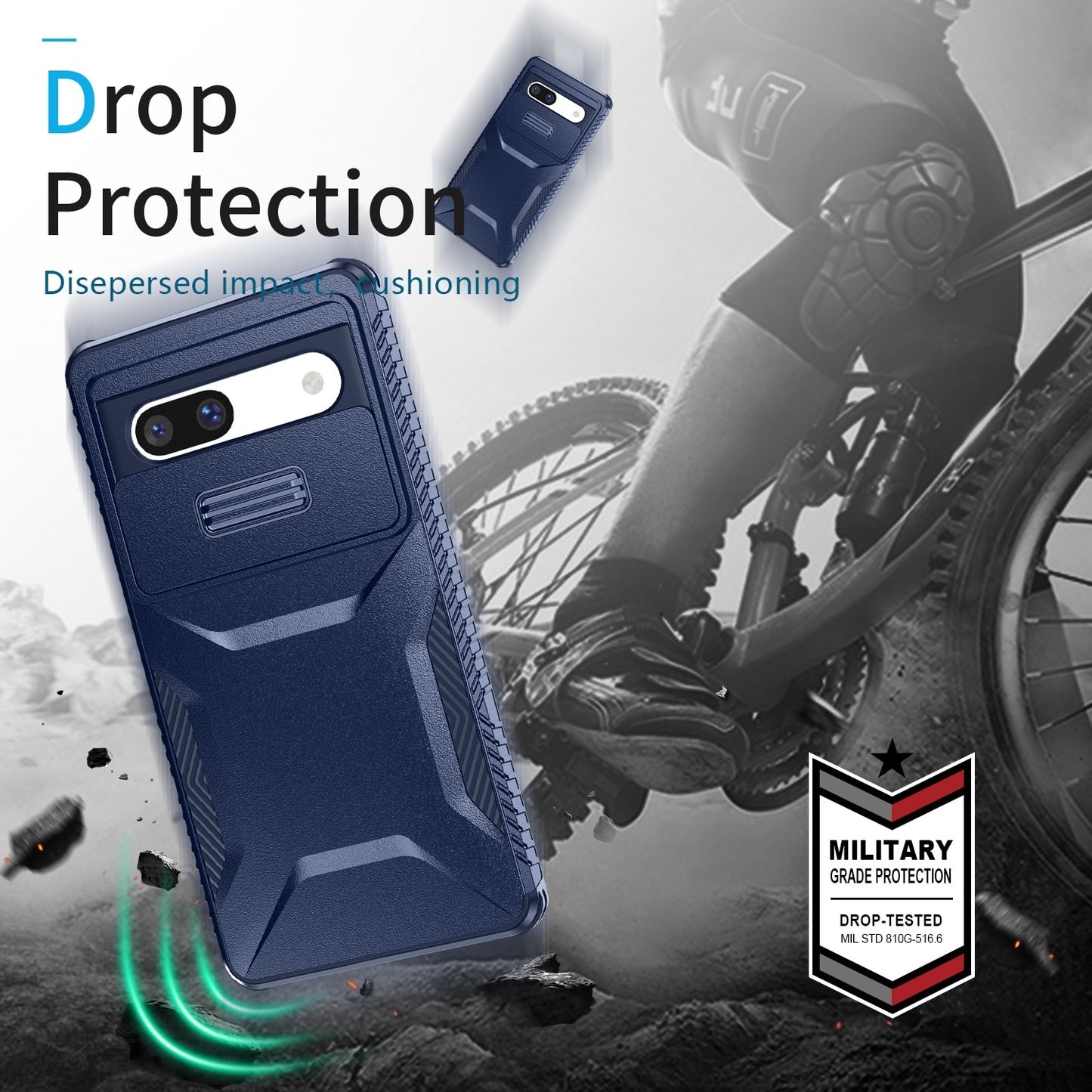 Google Pixel 7a Phone Case with Sliding Camshield | Military-Grade TPU & PC Protective Anti-Scratch Anti-Skid Cover, Durable Shockproof Design