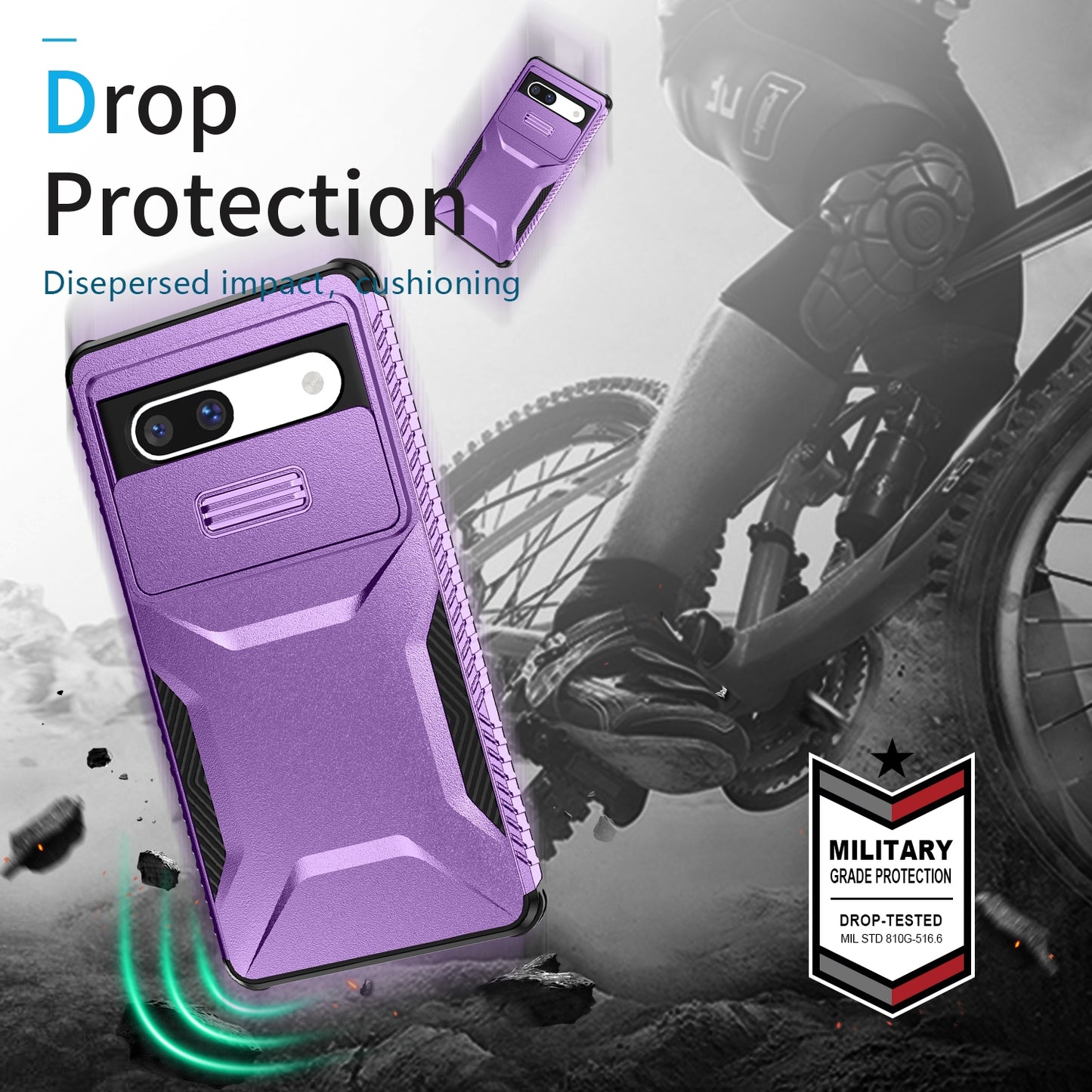 Google Pixel 7a Phone Case with Sliding Camshield | Military-Grade TPU & PC Protective Anti-Scratch Anti-Skid Cover, Durable Shockproof Design