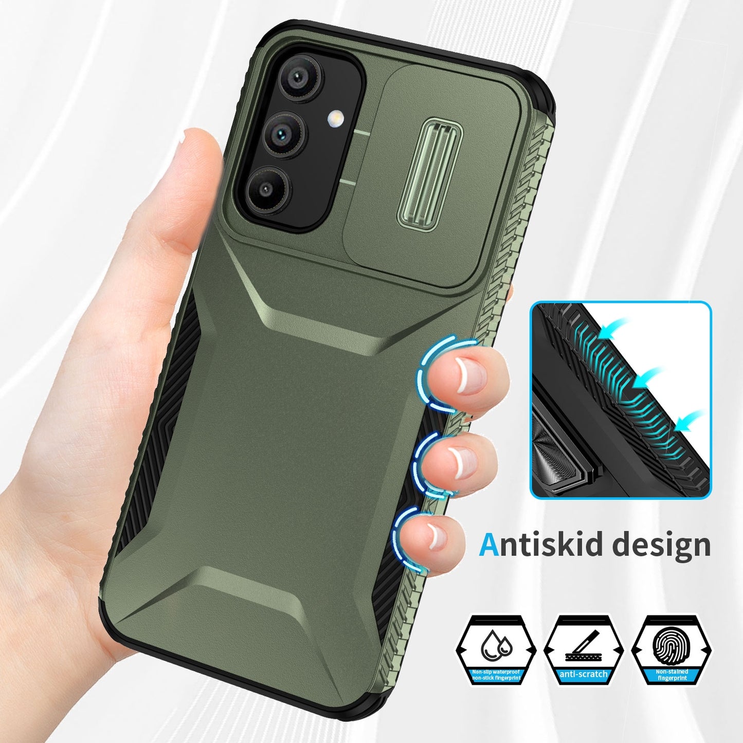 Samsung Galaxy A15 5G Phone Case with Sliding Camshield | Military-Grade TPU & PC Protective Anti-Scratch Anti-Skid Cover, Durable Shockproof Design
