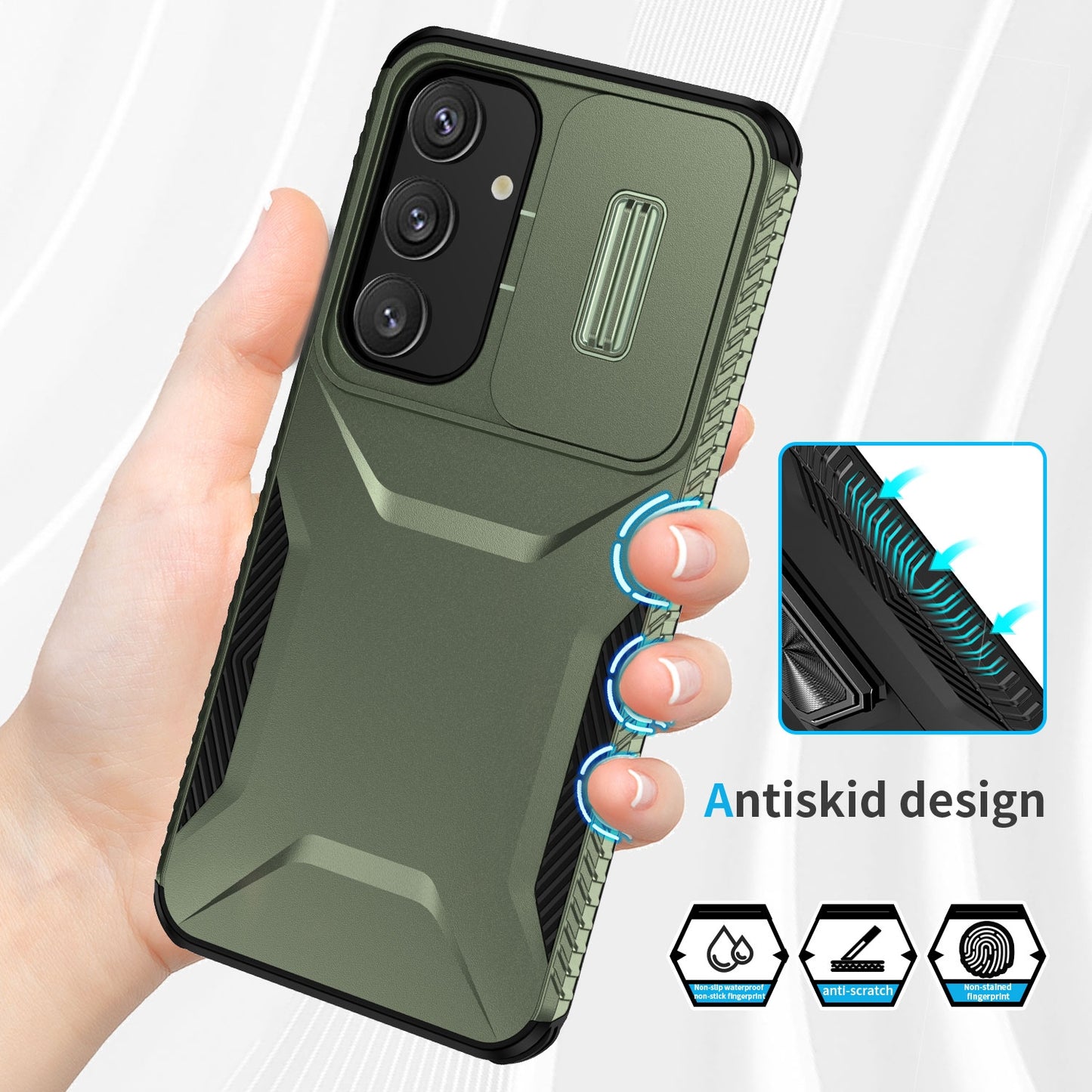 Samsung Galaxy S24 5G Phone Case with Sliding Camshield | Military-Grade TPU & PC Protective Anti-Scratch Anti-Skid Cover, Durable Shockproof Design
