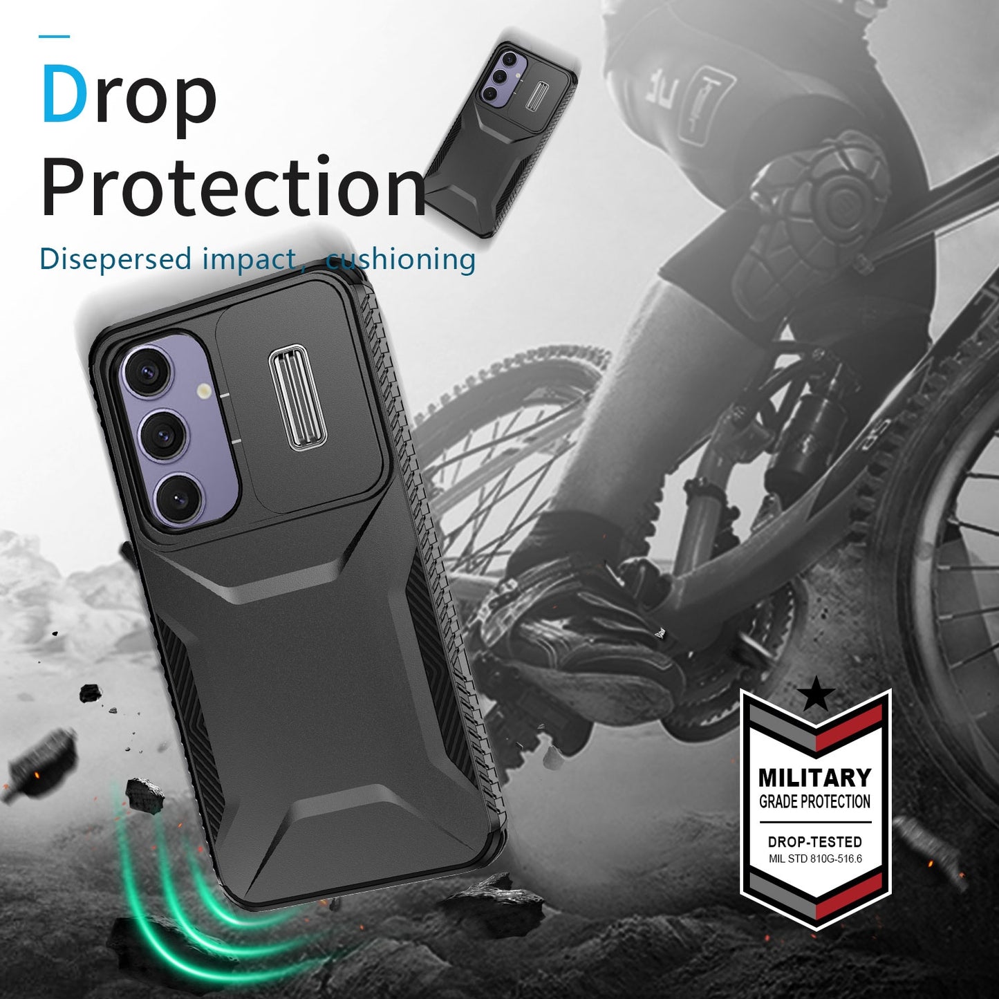 Samsung Galaxy S24 FE 5G Phone Case with Sliding Camshield | Military-Grade TPU & PC Protective Anti-Scratch Anti-Skid Cover, Durable Shockproof Design