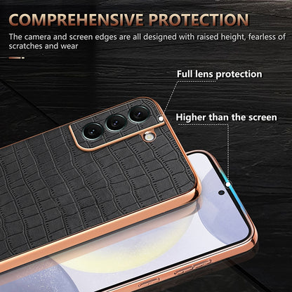Samsung Galaxy S22 5G Luxury Case - Electroplated Frame, Crocodile Texture Leather, Full Coverage Protection, Anti-Fingerprint & Shockproof