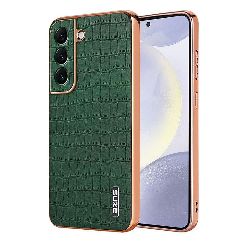 Samsung Galaxy S22 5G Luxury Case - Electroplated Frame, Crocodile Texture Leather, Full Coverage Protection, Anti-Fingerprint & Shockproof
