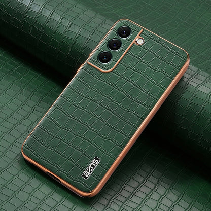 Samsung Galaxy S22+ 5G Luxury Case - Electroplated Frame, Crocodile Texture Leather, Full Coverage Protection, Anti-Fingerprint & Shockproof