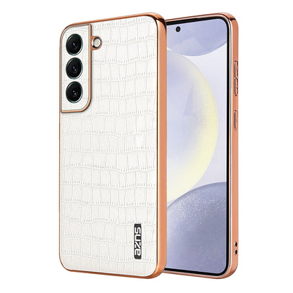 Samsung Galaxy S22+ 5G Luxury Case - Electroplated Frame, Crocodile Texture Leather, Full Coverage Protection, Anti-Fingerprint & Shockproof