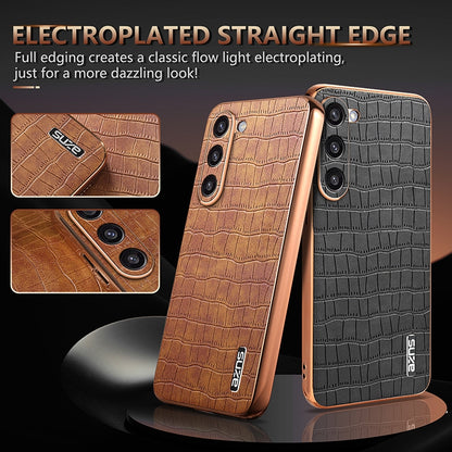Samsung Galaxy S23 5G Luxury Case - Electroplated Frame, Crocodile Texture Leather, Full Coverage Protection, Anti-Fingerprint & Shockproof