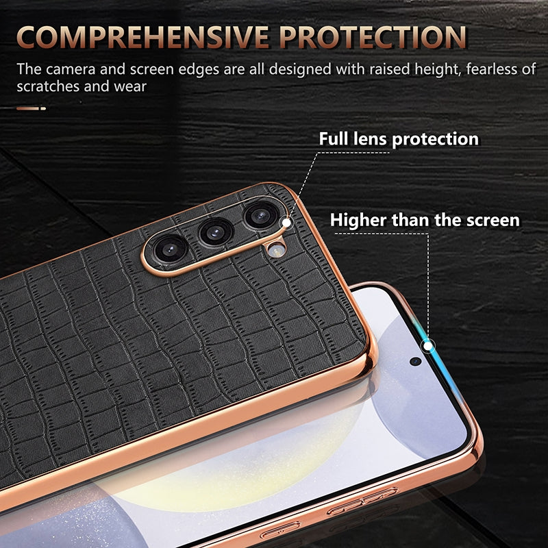 Samsung Galaxy S23+ 5G Luxury Case - Electroplated Frame, Crocodile Texture Leather, Full Coverage Protection, Anti-Fingerprint & Shockproof