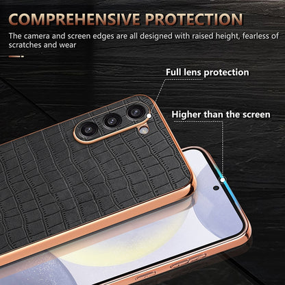 Samsung Galaxy S23+ 5G Luxury Case - Electroplated Frame, Crocodile Texture Leather, Full Coverage Protection, Anti-Fingerprint & Shockproof