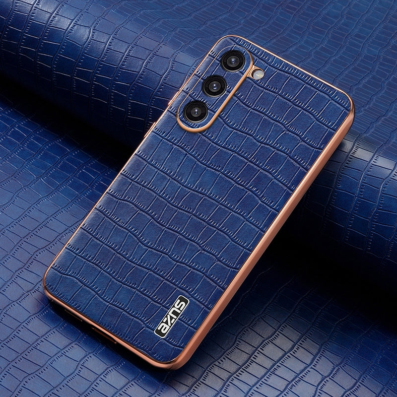 Samsung Galaxy S23+ 5G Luxury Case - Electroplated Frame, Crocodile Texture Leather, Full Coverage Protection, Anti-Fingerprint & Shockproof