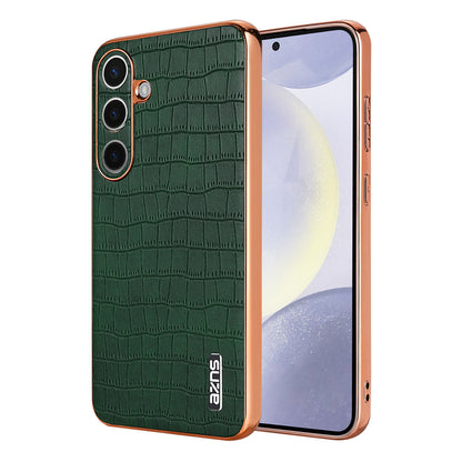 Samsung Galaxy S25 5G Luxury Case - Electroplated Frame, Crocodile Texture Leather, Full Coverage Protection, Anti-Fingerprint & Shockproof
