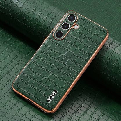 Samsung Galaxy S25 5G Luxury Case - Electroplated Frame, Crocodile Texture Leather, Full Coverage Protection, Anti-Fingerprint & Shockproof