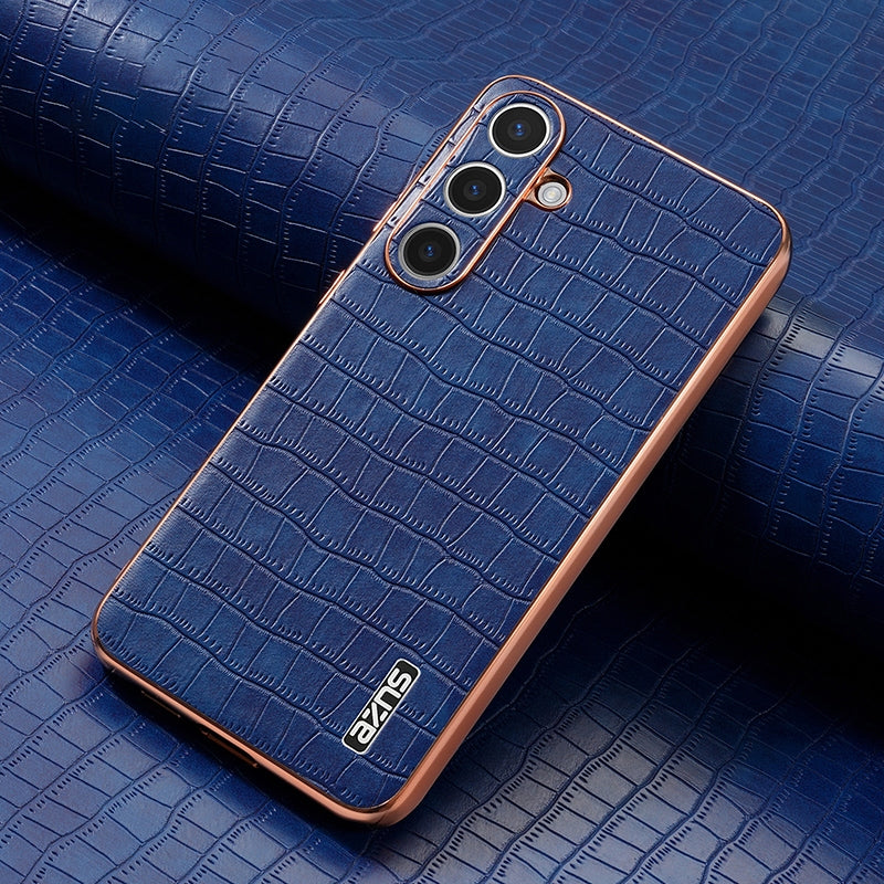 Samsung Galaxy S25 5G Luxury Case - Electroplated Frame, Crocodile Texture Leather, Full Coverage Protection, Anti-Fingerprint & Shockproof