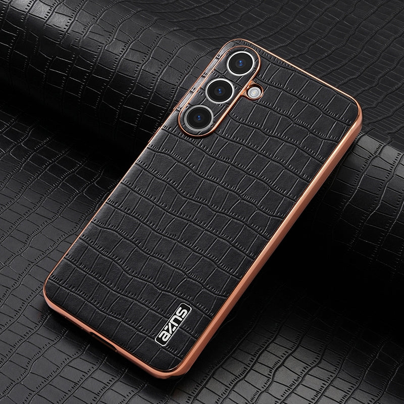 Samsung Galaxy S25+ 5G Luxury Case - Electroplated Frame, Crocodile Texture Leather, Full Coverage Protection, Anti-Fingerprint & Shockproof