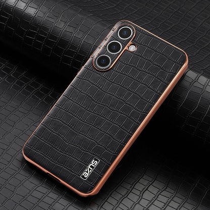 Samsung Galaxy S25+ 5G Luxury Case - Electroplated Frame, Crocodile Texture Leather, Full Coverage Protection, Anti-Fingerprint & Shockproof