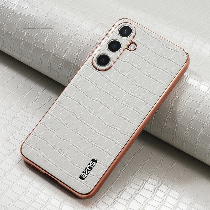 Samsung Galaxy S25+ 5G Luxury Case - Electroplated Frame, Crocodile Texture Leather, Full Coverage Protection, Anti-Fingerprint & Shockproof