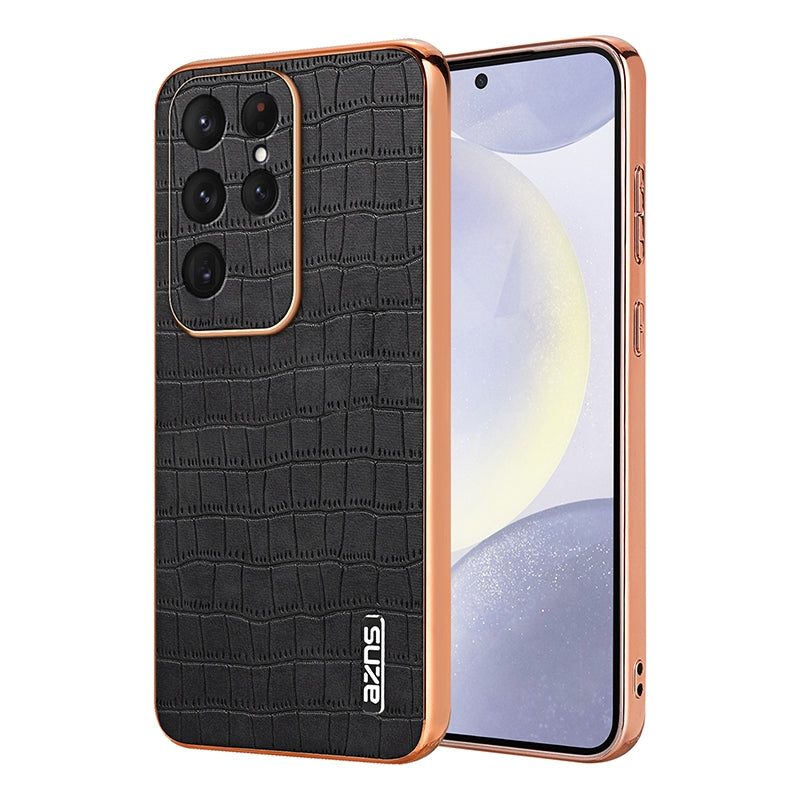 Samsung Galaxy S25 Ultra 5G Luxury Case - Electroplated Frame, Crocodile Texture Leather, Full Coverage Protection, Anti-Fingerprint & Shockproof