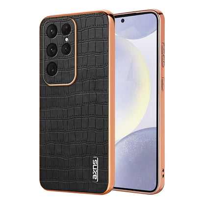 Samsung Galaxy S25 Ultra 5G Luxury Case - Electroplated Frame, Crocodile Texture Leather, Full Coverage Protection, Anti-Fingerprint & Shockproof