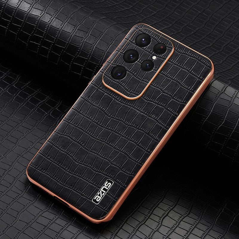 Samsung Galaxy S25 Ultra 5G Luxury Case - Electroplated Frame, Crocodile Texture Leather, Full Coverage Protection, Anti-Fingerprint & Shockproof