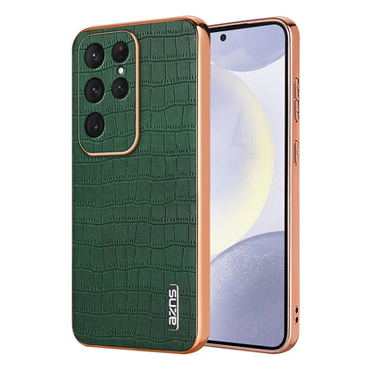 Samsung Galaxy S25 Ultra 5G Luxury Case - Electroplated Frame, Crocodile Texture Leather, Full Coverage Protection, Anti-Fingerprint & Shockproof