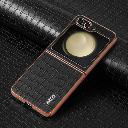 Samsung Galaxy Z Flip5 Luxury Case - Electroplated Frame, Crocodile Texture Leather, Full Coverage Protection, Anti-Fingerprint & Shockproof
