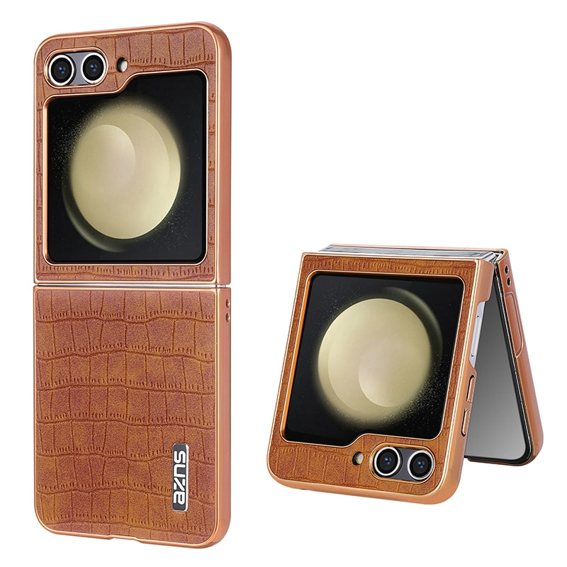 Samsung Galaxy Z Flip5 Luxury Case - Electroplated Frame, Crocodile Texture Leather, Full Coverage Protection, Anti-Fingerprint & Shockproof