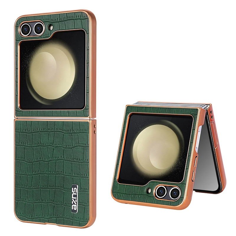 Samsung Galaxy Z Flip5 Luxury Case - Electroplated Frame, Crocodile Texture Leather, Full Coverage Protection, Anti-Fingerprint & Shockproof