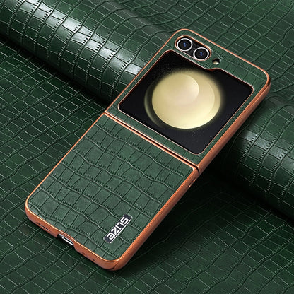 Samsung Galaxy Z Flip5 Luxury Case - Electroplated Frame, Crocodile Texture Leather, Full Coverage Protection, Anti-Fingerprint & Shockproof