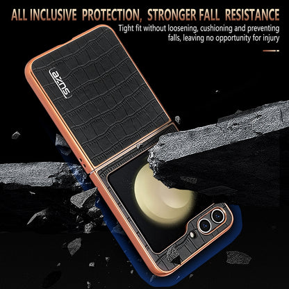 Samsung Galaxy Z Flip5 Luxury Case - Electroplated Frame, Crocodile Texture Leather, Full Coverage Protection, Anti-Fingerprint & Shockproof
